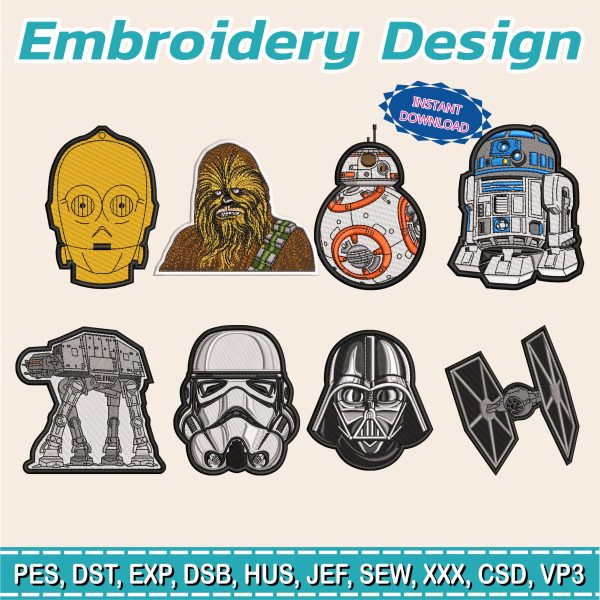 Diseño para Bordar / star wars / BB-8 / R2D2 / Darth Vader / C3PO / CHEWBACCA / STORMTROOPER /