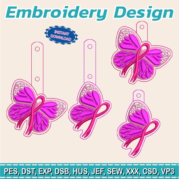 Embroidery Designs / Butterfly / Fight against Cancer / breast cancer / cancer prevention / butterfly keychain /