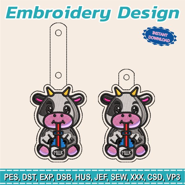 Embroidery Designs / Dairy Cow keychain / Cute keychain / 2 models / farm keychain