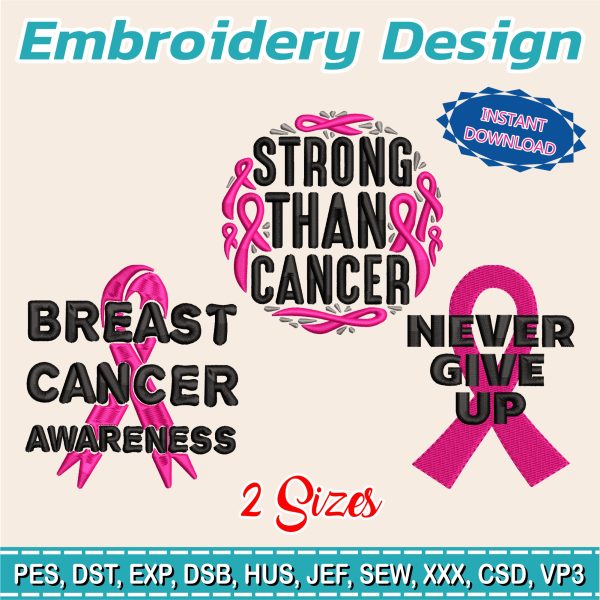 Embroidery Designs / Battle against cancer / Fight against cancer / 2 sizes 3x3", 4x4" / Strong than Cancer