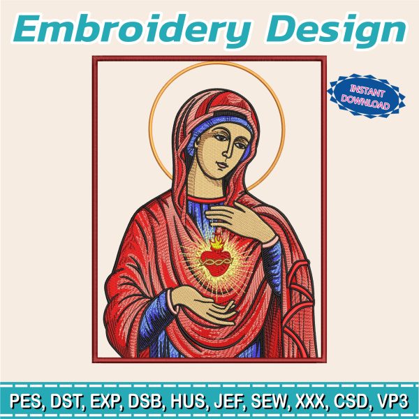 Embroidery Design / Immaculate Heart of Mary / Religious Embroidery / Catholic Church