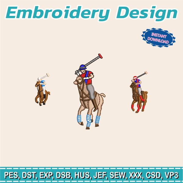 3 in 1 Embroidery Design / 3 polo horse designs