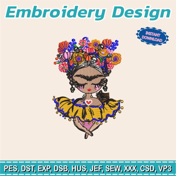 Embroidery design / frida Kahlo / flowers / mexico / day of the dead