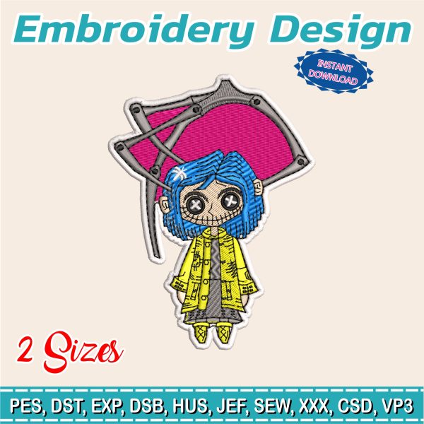 Embroidery Designs / Coraline and the secret door / 2 sizes / Embroidery file has been tested