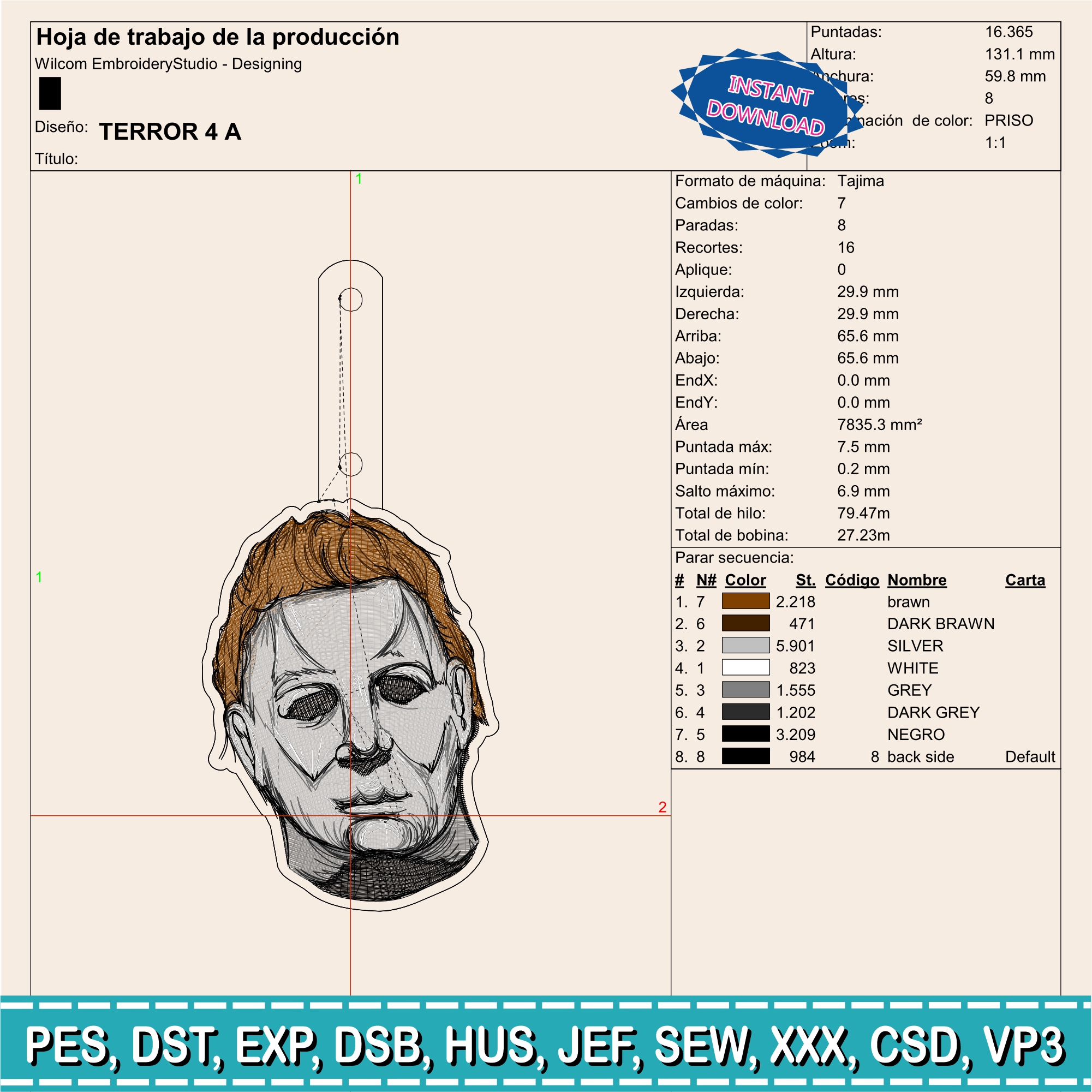 Embroidery Designs / Jason Voorhees keychain / Horror keychain / 2 models / #6 - Image 2