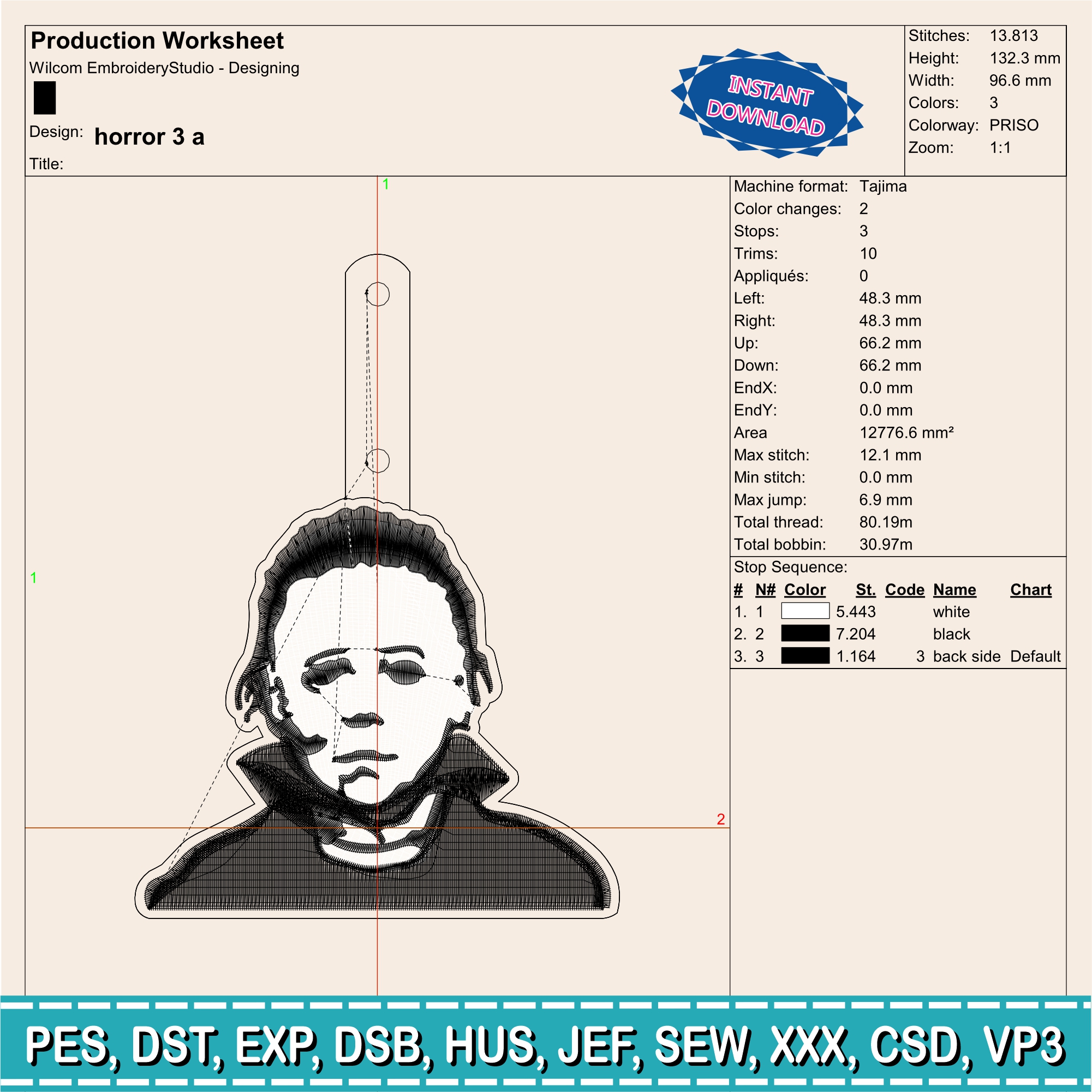 Embroidery Designs / Jason Voorhees keychain / Horror keychain / 2 models / #9 - Image 2