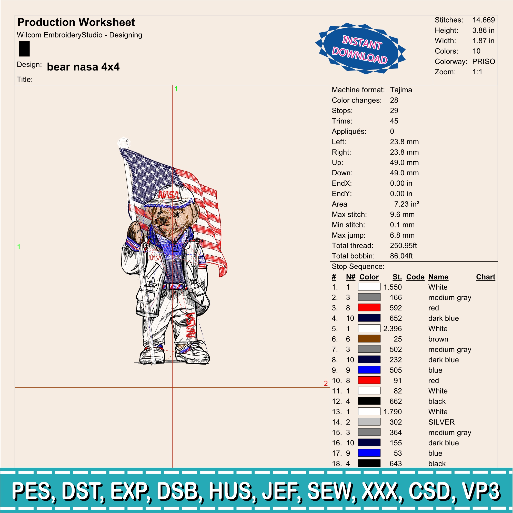 Embroidery Design / Polo Bear / Nasa Bear - Image 2