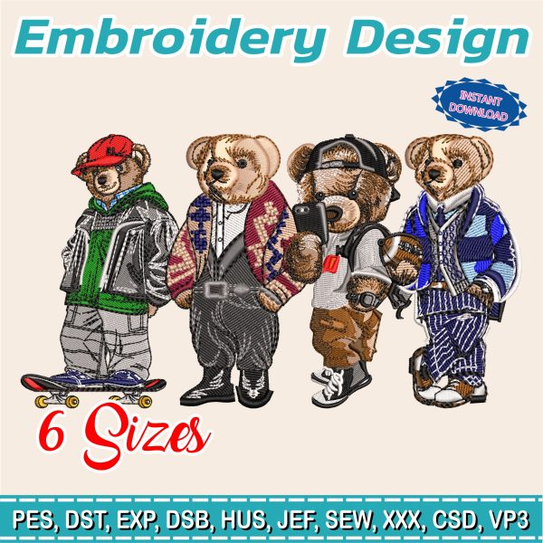 4 in 1 Embroidery Design / Polo Bear /
