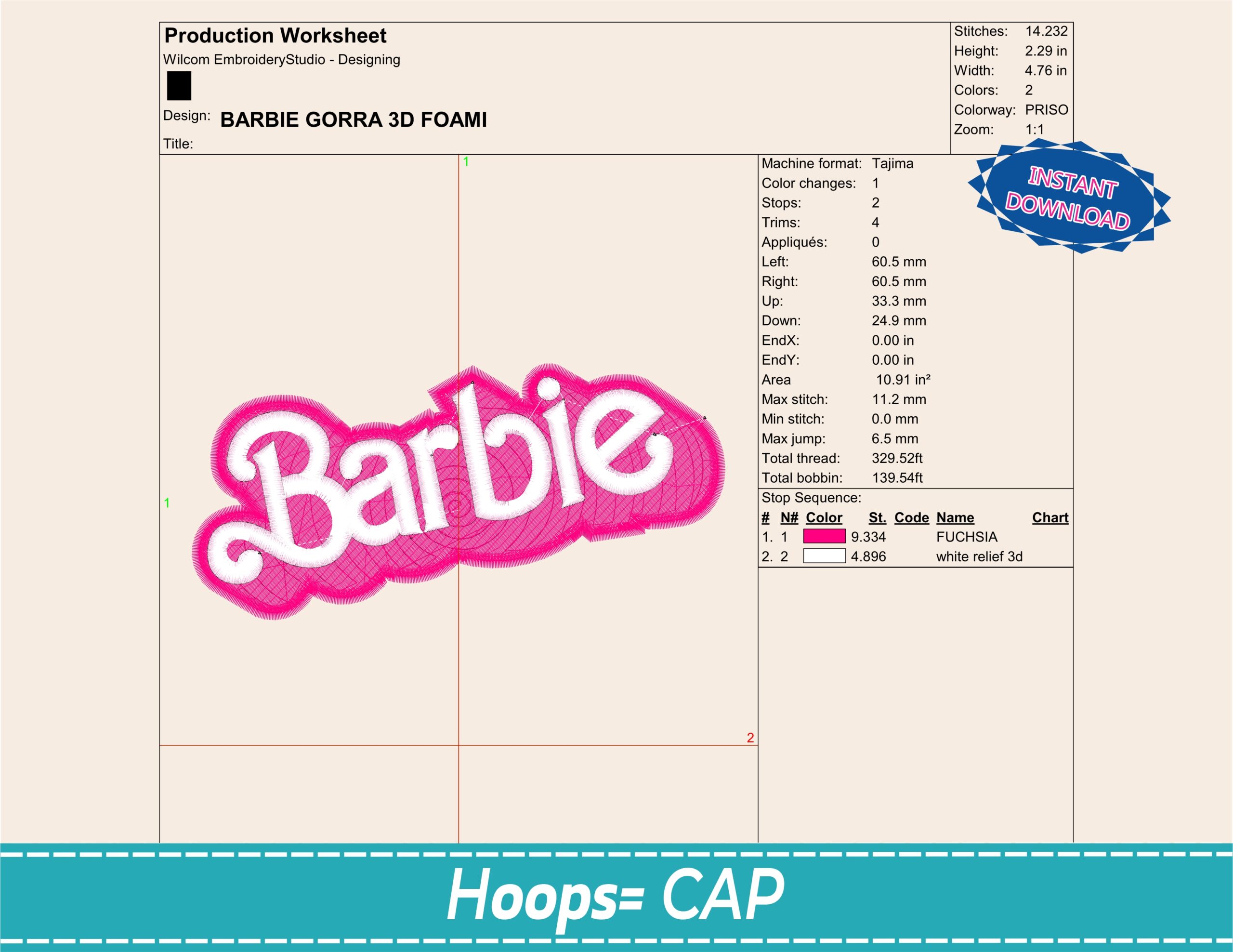 Embroidery Design / 3D CAP / BARBIE 3D 2 - Image 2