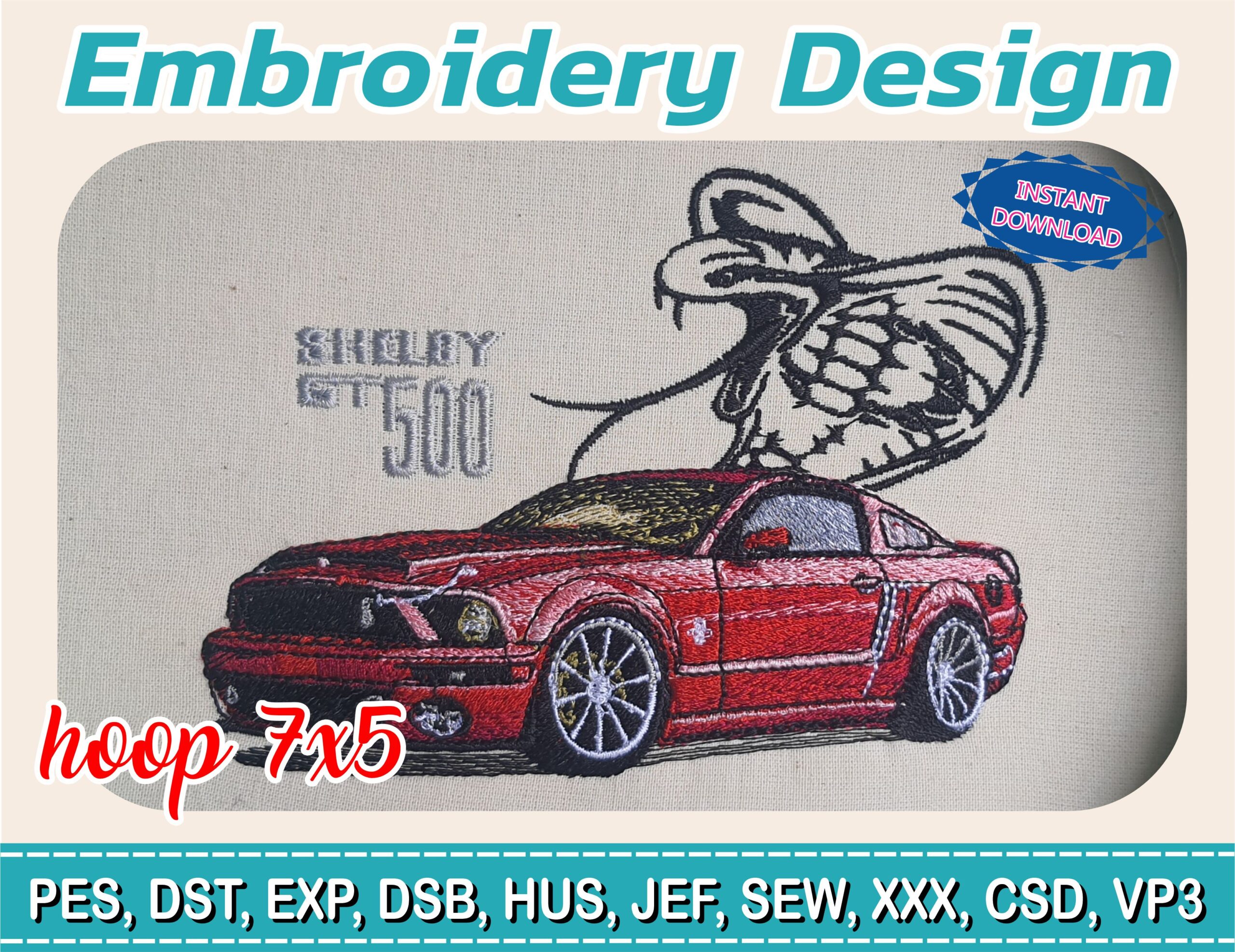 Embroidery Design / Shelby GT500 / Ford mustang shelby / 4 Different Sizes - Image 2