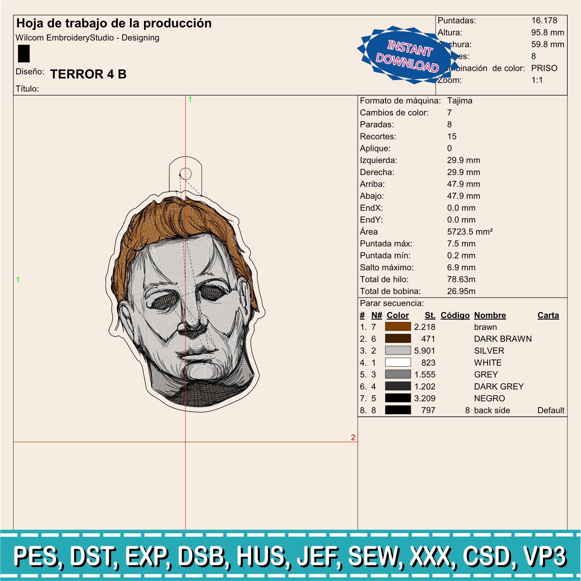 Embroidery Designs / Jason Voorhees keychain / Horror keychain / 2 models / #6 - Image 3