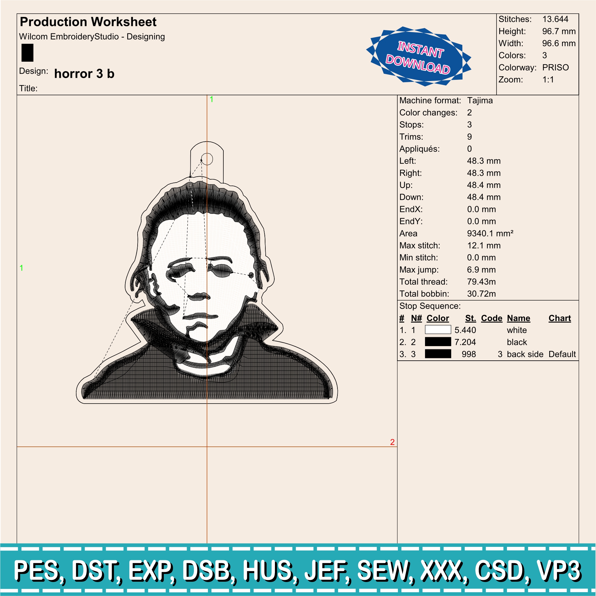 Embroidery Designs / Jason Voorhees keychain / Horror keychain / 2 models / #9 - Image 3