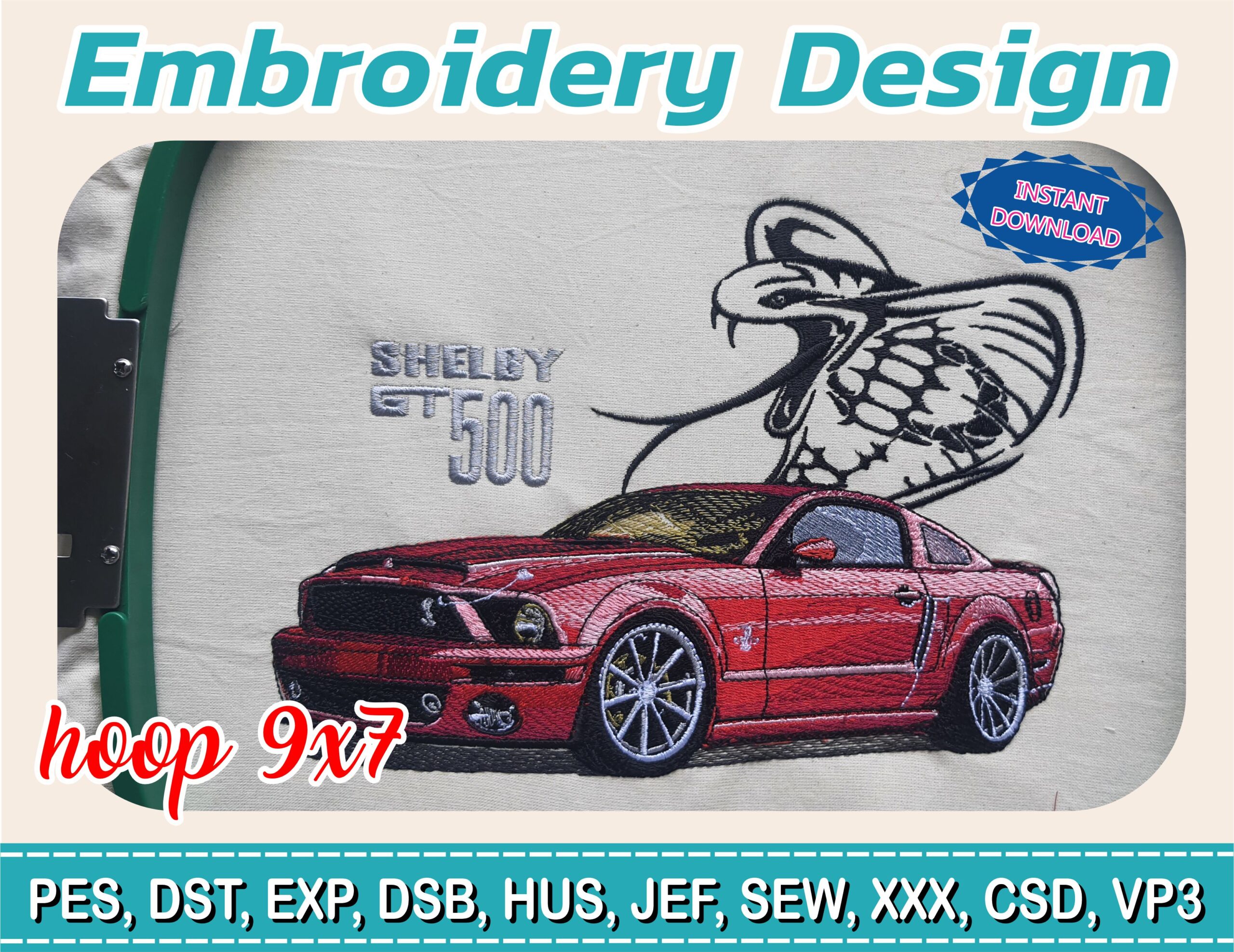 Embroidery Design / Shelby GT500 / Ford mustang shelby / 4 Different Sizes - Image 3