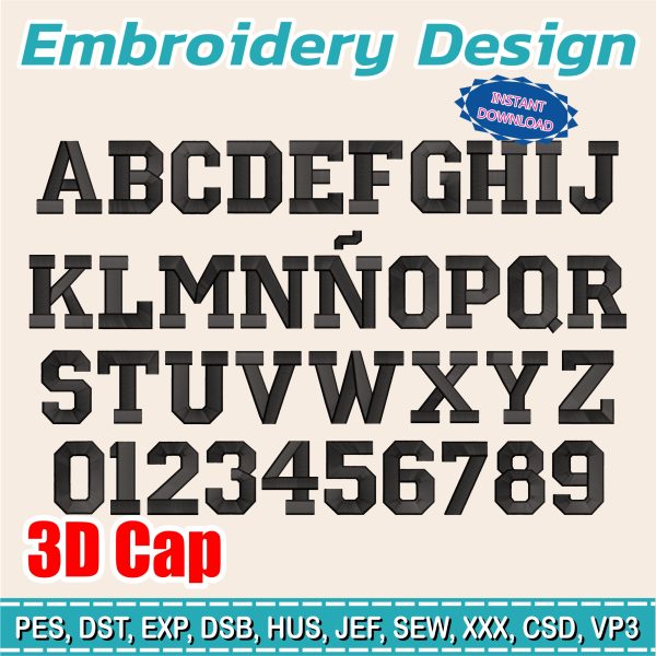 Design to Embroider 3D foamy Cap / 3D College Puff Foam Embroidery Font /