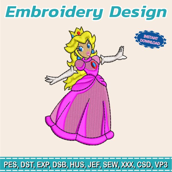 Embroidery design / Princess Peach / Sizes: 2x2", 3x3", 4x4"