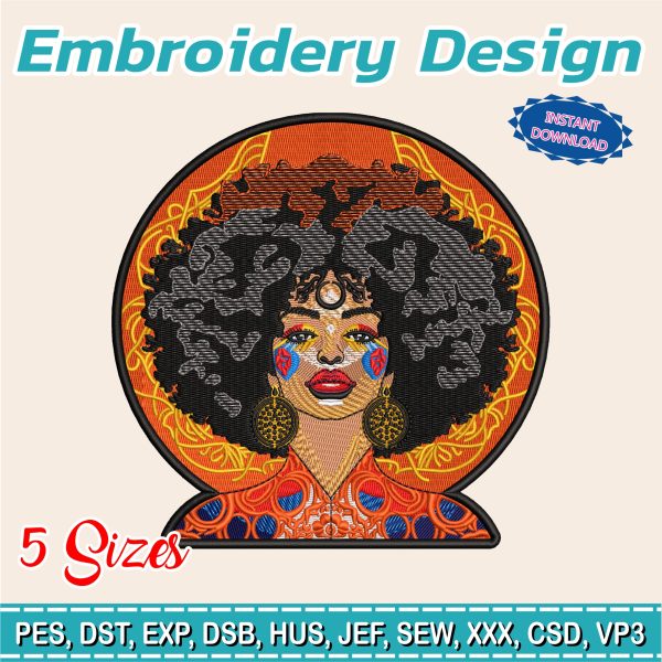 Embroidery Designs / Faces of women with dreads hair / African American / colorful face