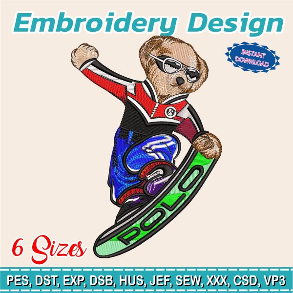 Embroidery design / snow boarding  / Polo bear