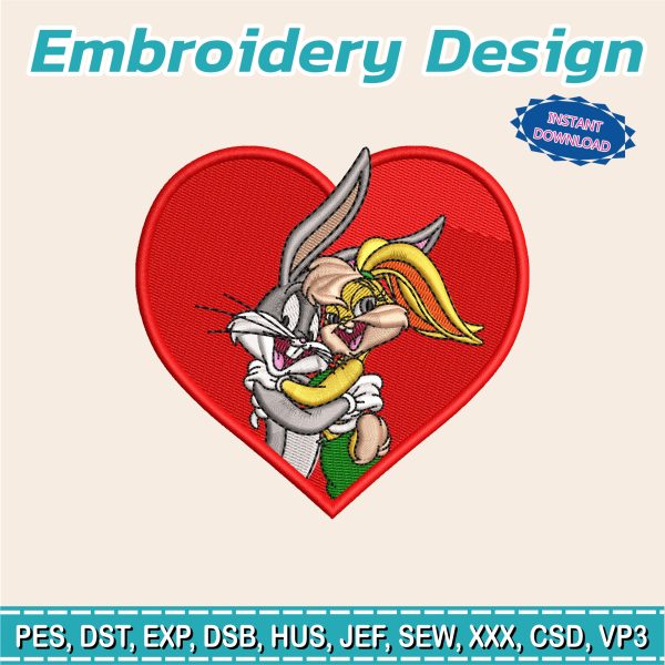 Embroidery Design / rabbits in love / ideal for a boyfriend's gift / rabbits in heart / Valentine's Day