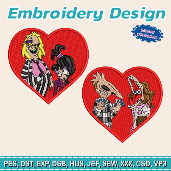 Embroidery Designs / Beetlejuice / horror design / Beetlejuice heart / 2 models /