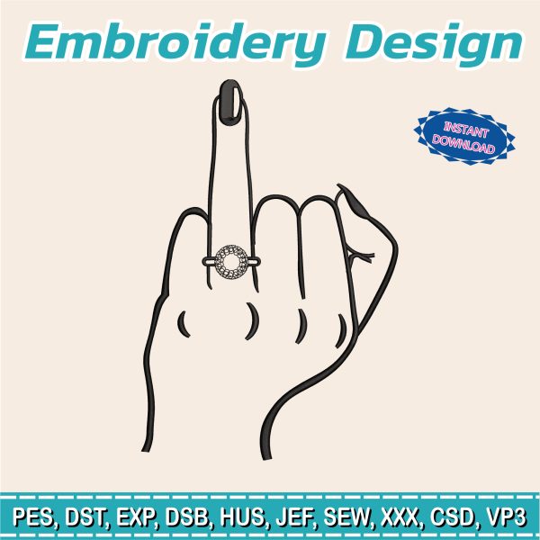 Embroidery Design / hand with engagement ring / Valentine's Day