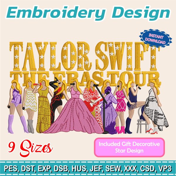 Embroidery Designs / Taylor Swift The Eras Tour / instant download / 9 sizes / Embroidery file has been tested