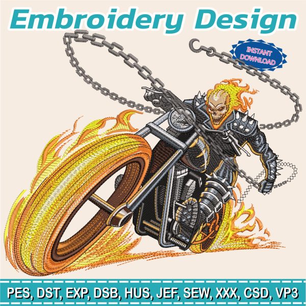 Embroidery Design / Ghos Rider / ghost biker / 4 Different Sizes / INSTANT Download / Car Design / Embroidery file has been tested
