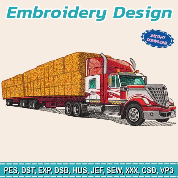 Embroidery Design / Truck transporting grass / INSTANT Download / Car Design / Embroidery file has been tested