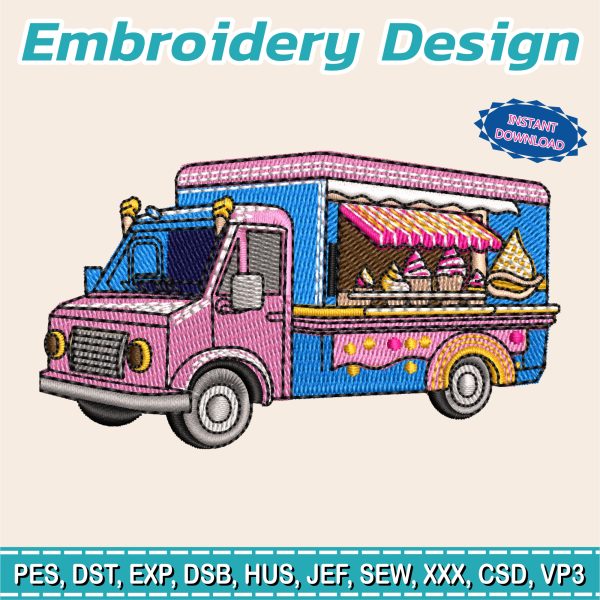 Embroidery Design / ice cream cart  / INSTANT Download / Car Design / Embroidery file has been tested