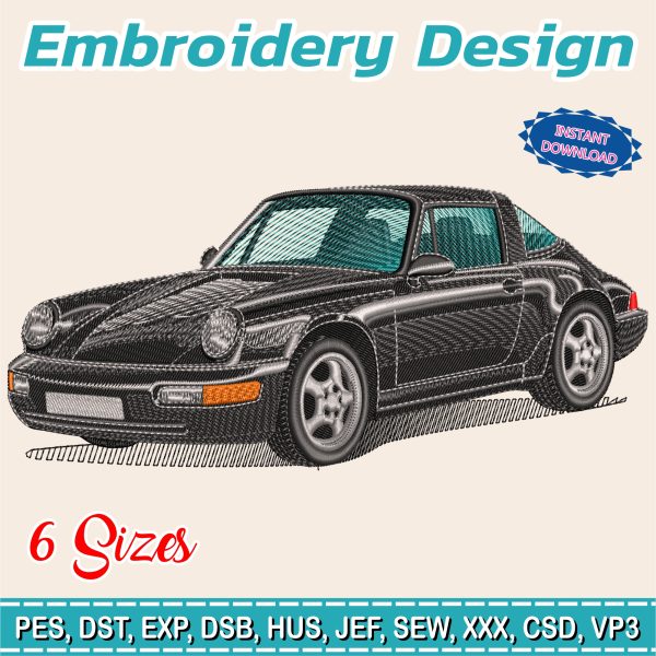 Embroidery Design / porsche 964 / sports car / 6 Different Sizes / INSTANT Download / Car Design / Embroidery file has been tested