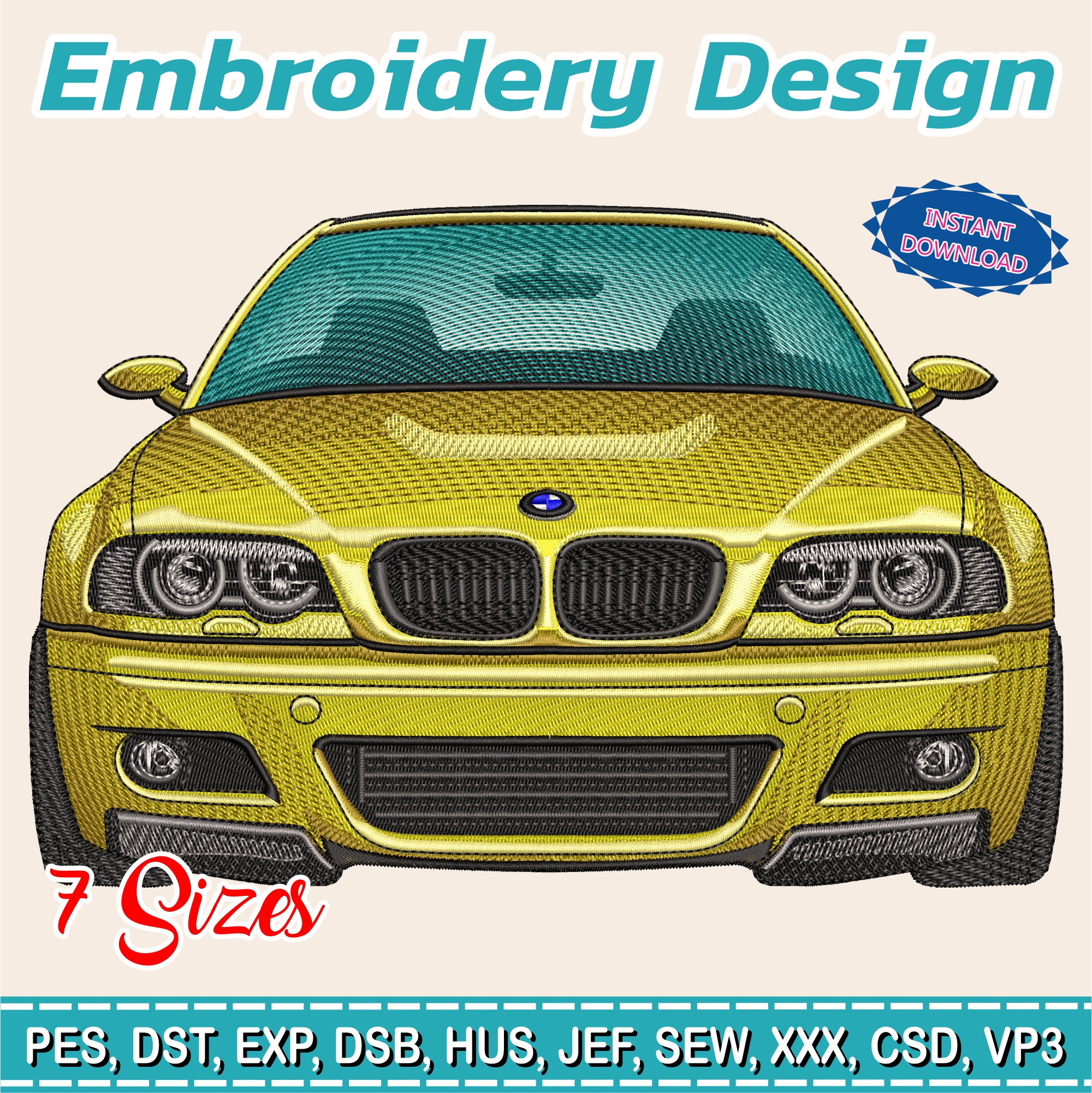 Embroidery Design / Bmw e46 2000-2003 / sports car / 7 Different Sizes / INSTANT Download / Car Design / Embroidery file has been tested