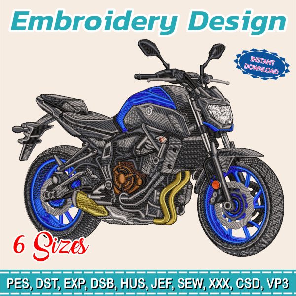Embroidery Design / Yamaha MT-07 / Motorcycle/ biker / 6 Different Sizes / INSTANT Download /  Embroidery file has been tested