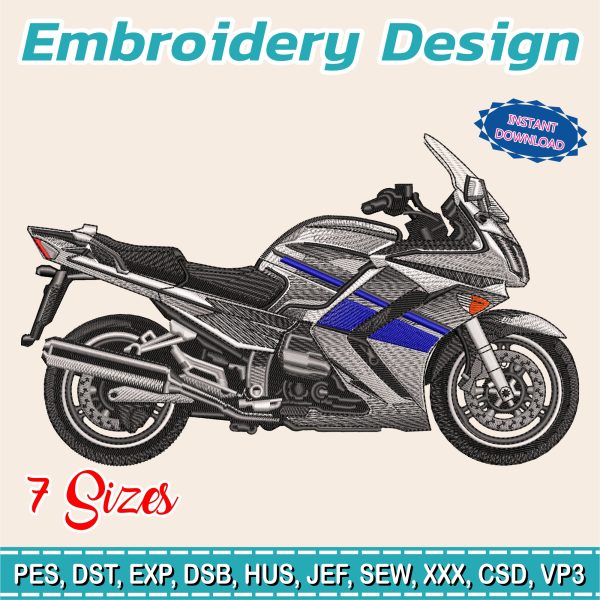 Embroidery Design / Yamaha FJR 1300 / Motorcycle/ biker / 3 different colors / INSTANT Download /  Embroidery file has been tested