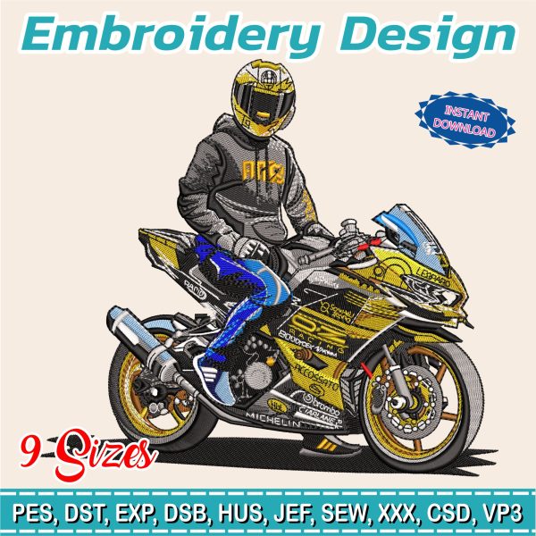Embroidery Design / Racing Motorcycle / 9 Different Sizes / INSTANT Download / Motorcycle Design / Embroidery file has been tested