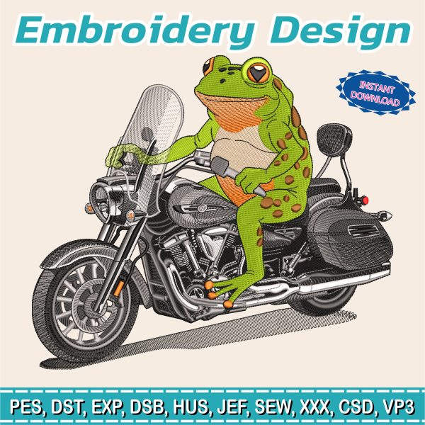 Embroidery Design / Motociclista Rana / Motorcycle/ biker /  INSTANT Download /  Embroidery file has been tested