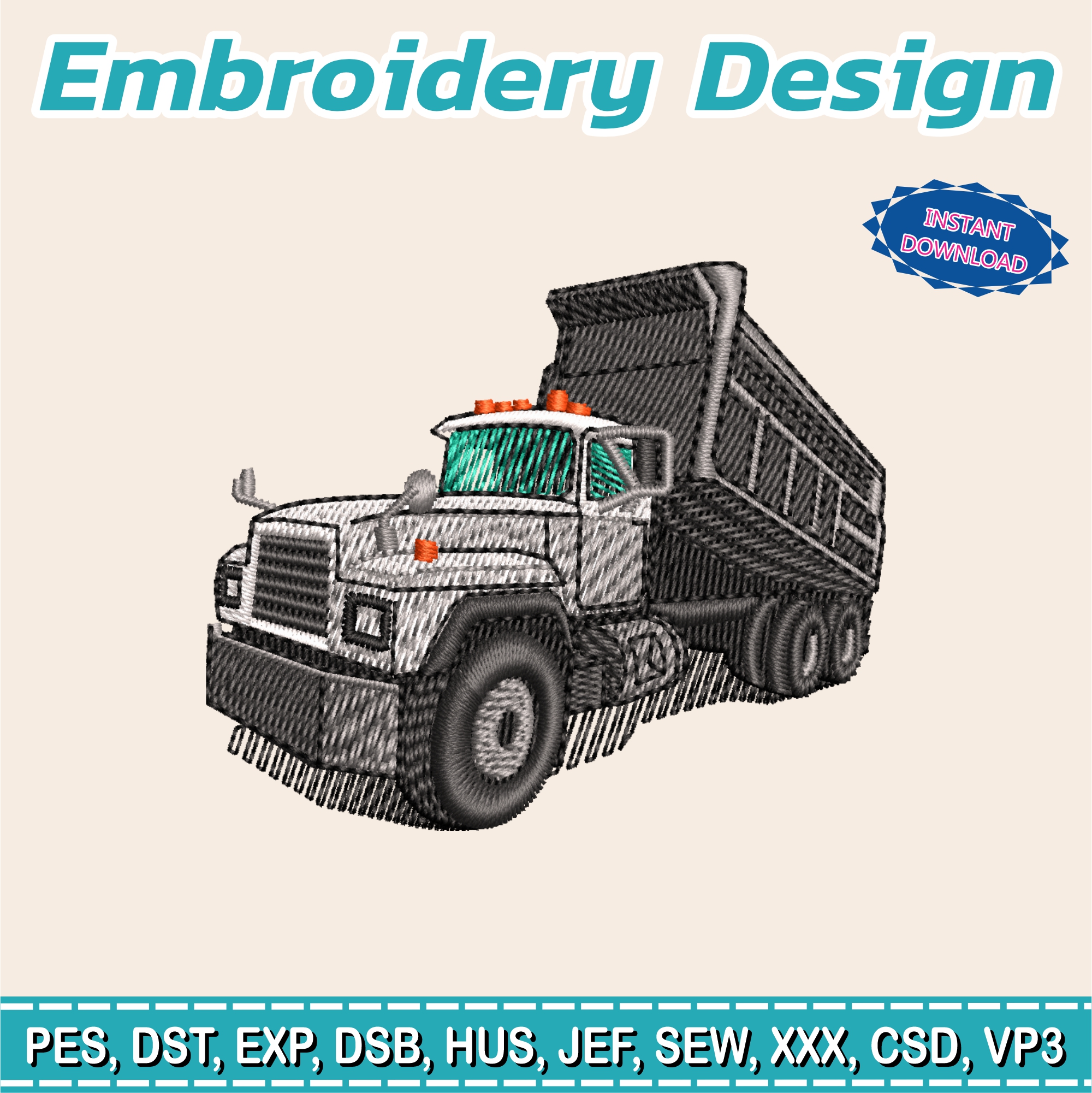 Embroidery Design / Dump Truck / INSTANT Download / Car Design / Embroidery file has been tested