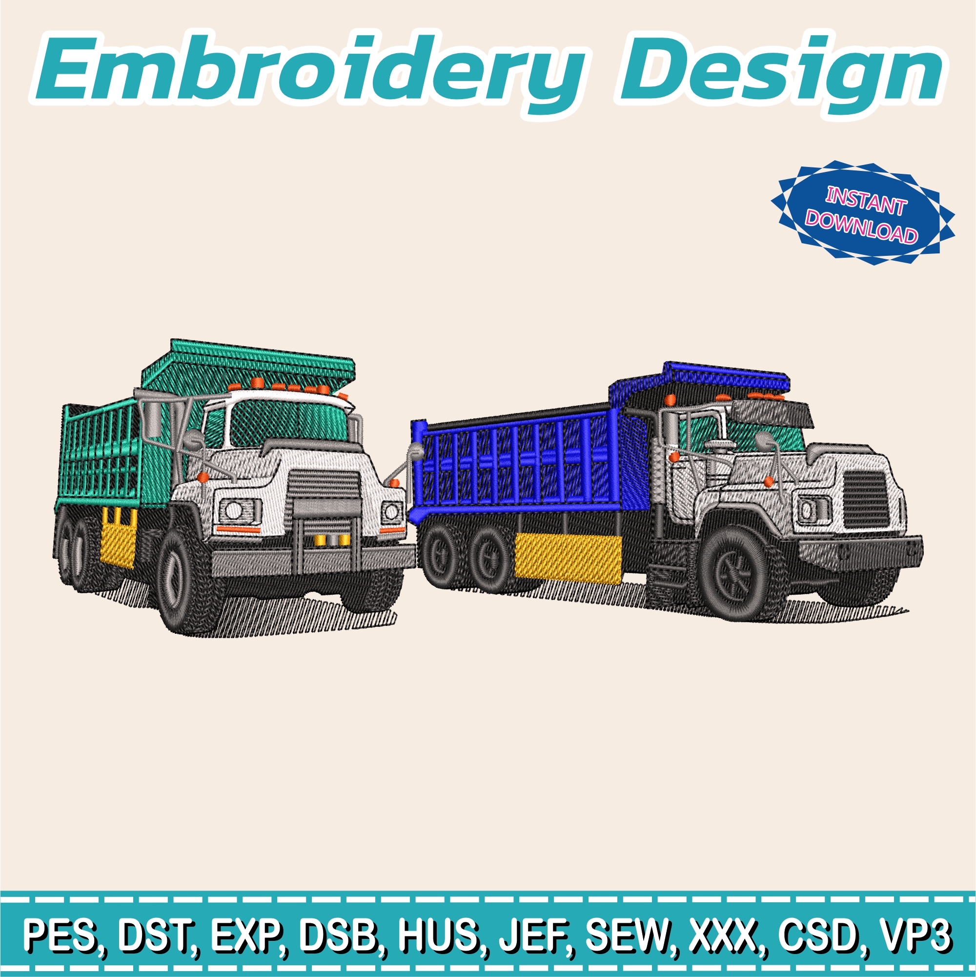 Embroidery Design /2 Truck / INSTANT Download / Car Design / Embroidery file has been tested