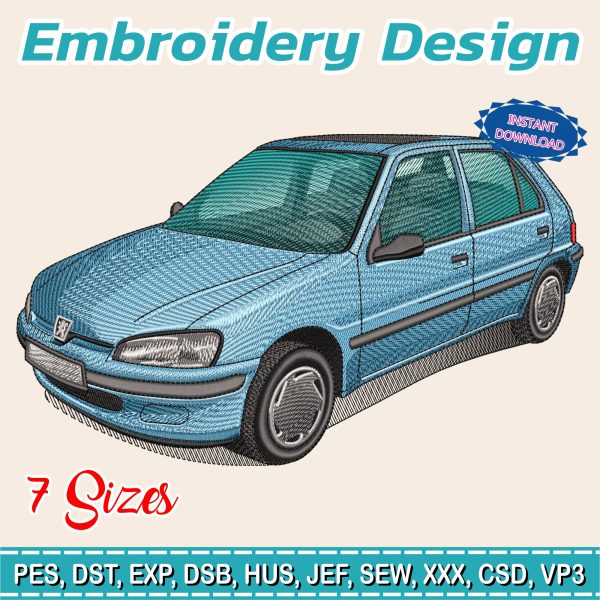 Embroidery Design / Peugeot 106 / sports car / 7 Different Sizes / INSTANT Download / Car Design / Embroidery file has been tested