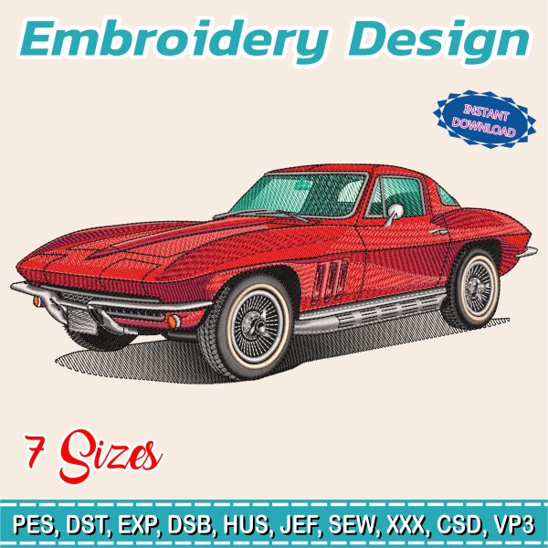 Embroidery Design / 1964 Red Corvette / 7 Sizes / INSTANT Download / Car Design / Embroidery file has been tested / chucks Corvette