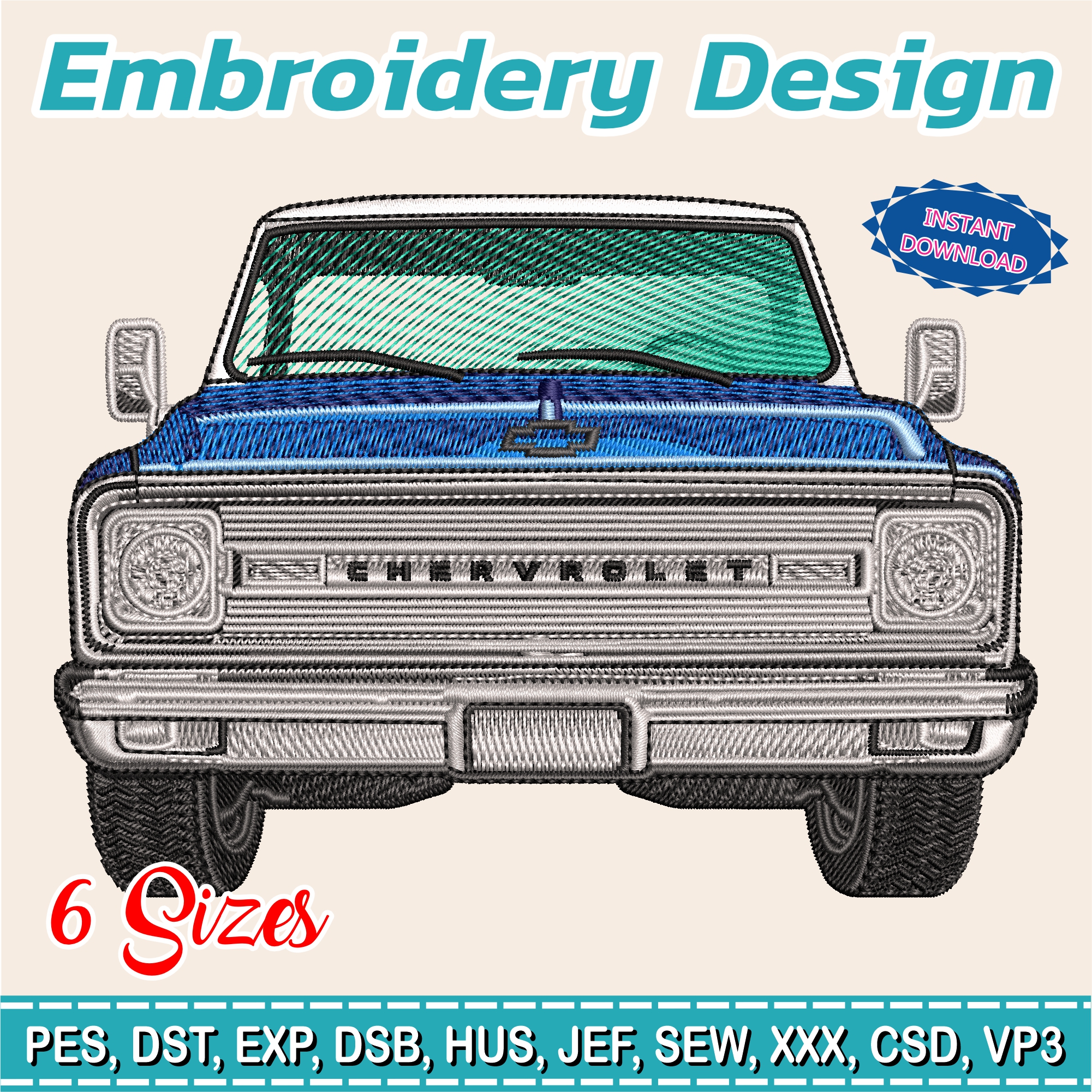 Embroidery Design / chevrolet / 6 Different Sizes / INSTANT Download / Car Design / Embroidery file has been tested