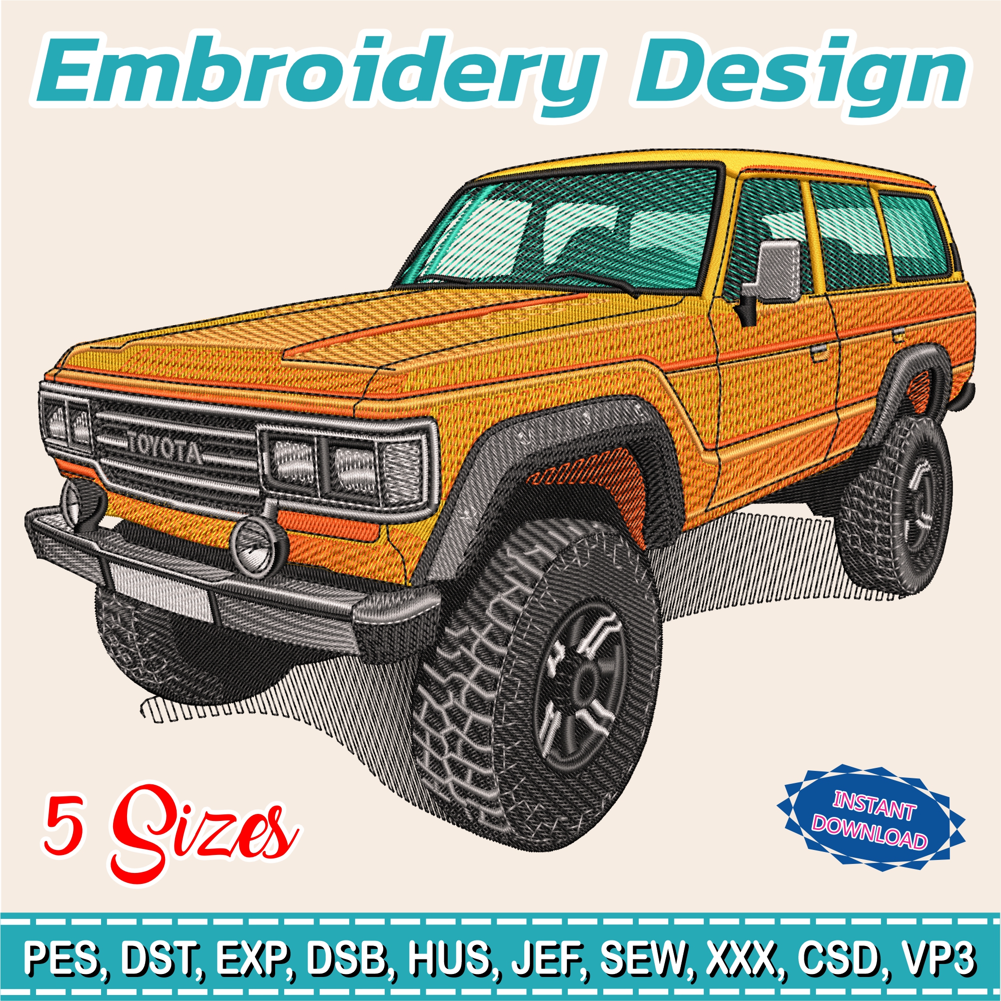 Embroidery Design / toyota samurai / 5 Different Sizes / INSTANT Download / Car Design / Embroidery file has been tested