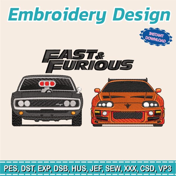 Embroidery Design / fast and Furious / sports car / Toretto y O'conner /  INSTANT Download / Car Design / Embroidery file has been tested