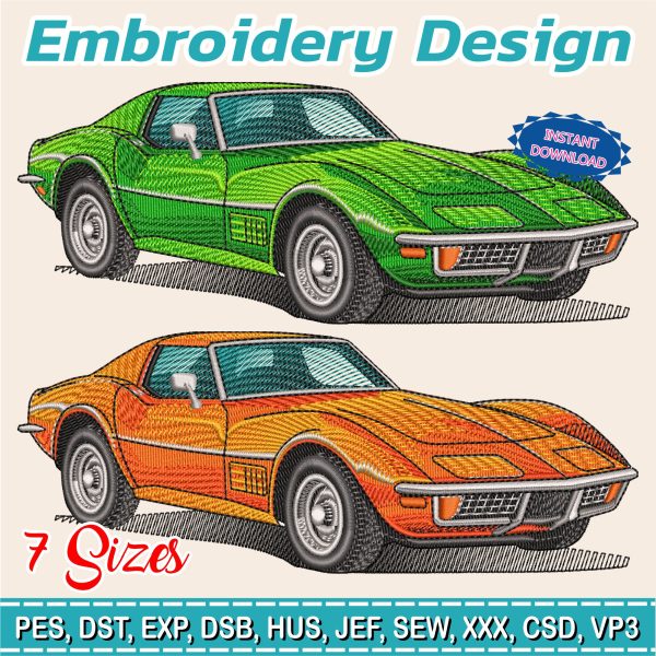 Embroidery Design / corvette 1972 / 7 Different Sizes / INSTANT Download / Car Design / Embroidery file has been tested