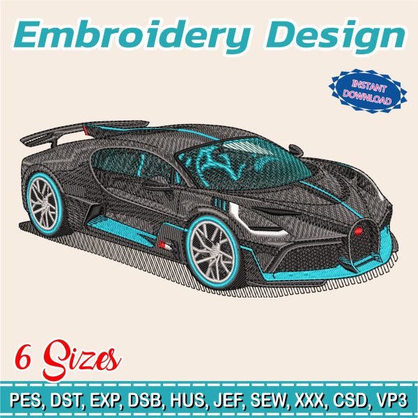 Embroidery Design / Bugatti 2025 / sports car / 6 Different Sizes / INSTANT Download / Car Design / Embroidery file has been tested
