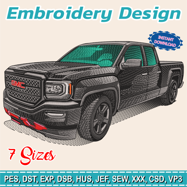 Embroidery Design / The truck is a 2014 GMC Sierra / 7 Different Sizes / INSTANT Download / Car Design / Embroidery file has been tested