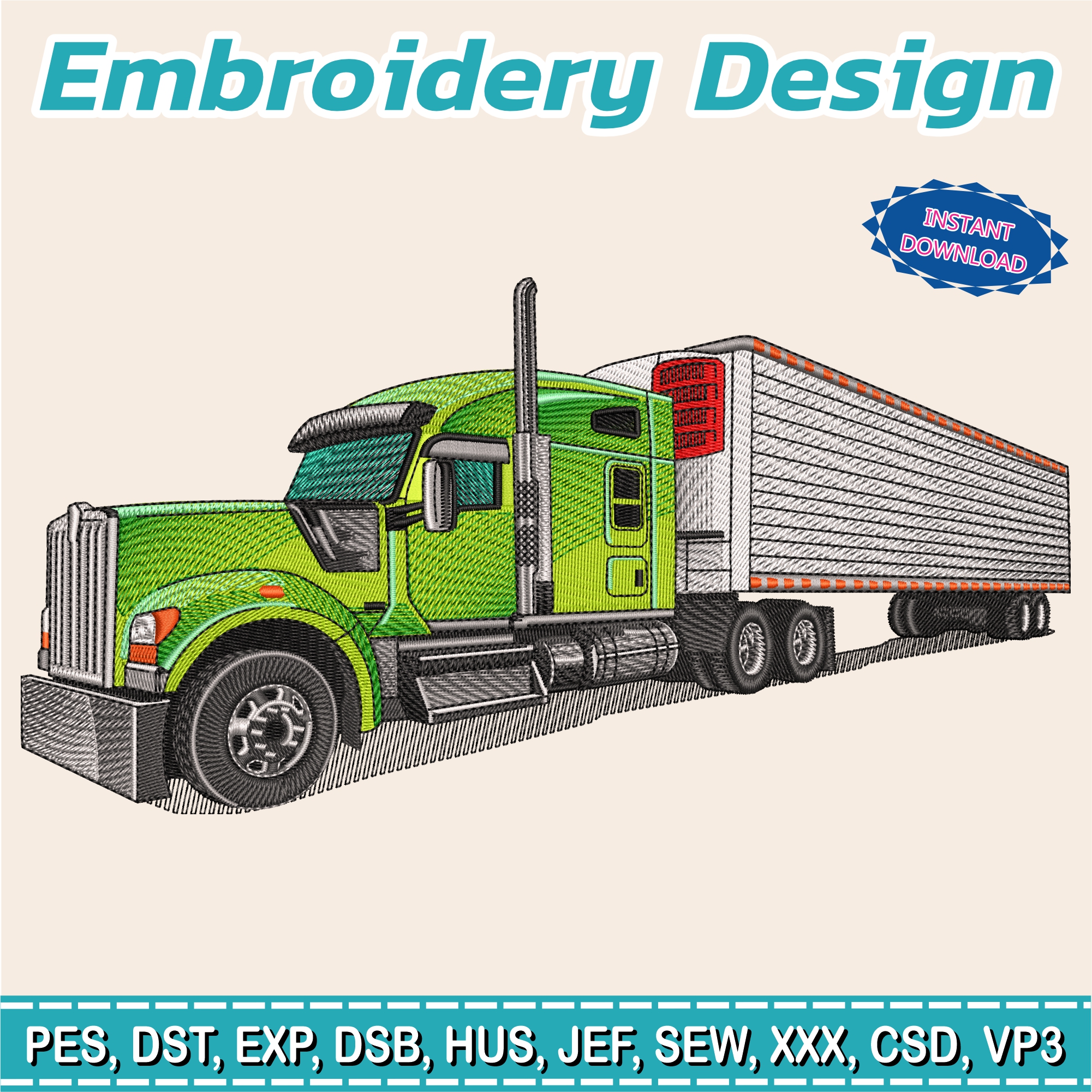 Embroidery Design / Truck Green / INSTANT Download / Car Design / Embroidery file has been tested