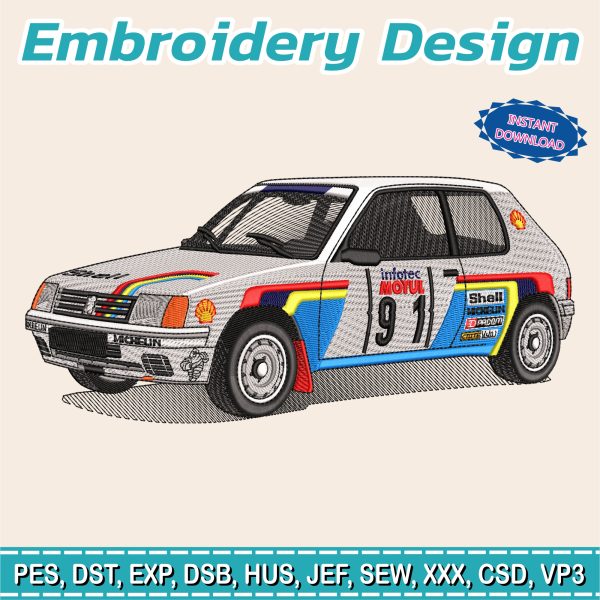 Embroidery Design / Rally Peugeot / sports car /  INSTANT Download / Car Design / Embroidery file has been tested