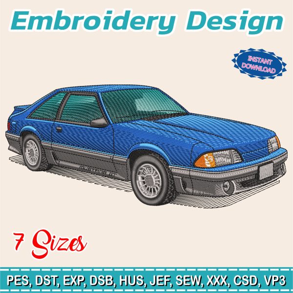 Embroidery Design / mustang 1990 gt / 7 Different Sizes / INSTANT Download / Car Design / Embroidery file has been tested