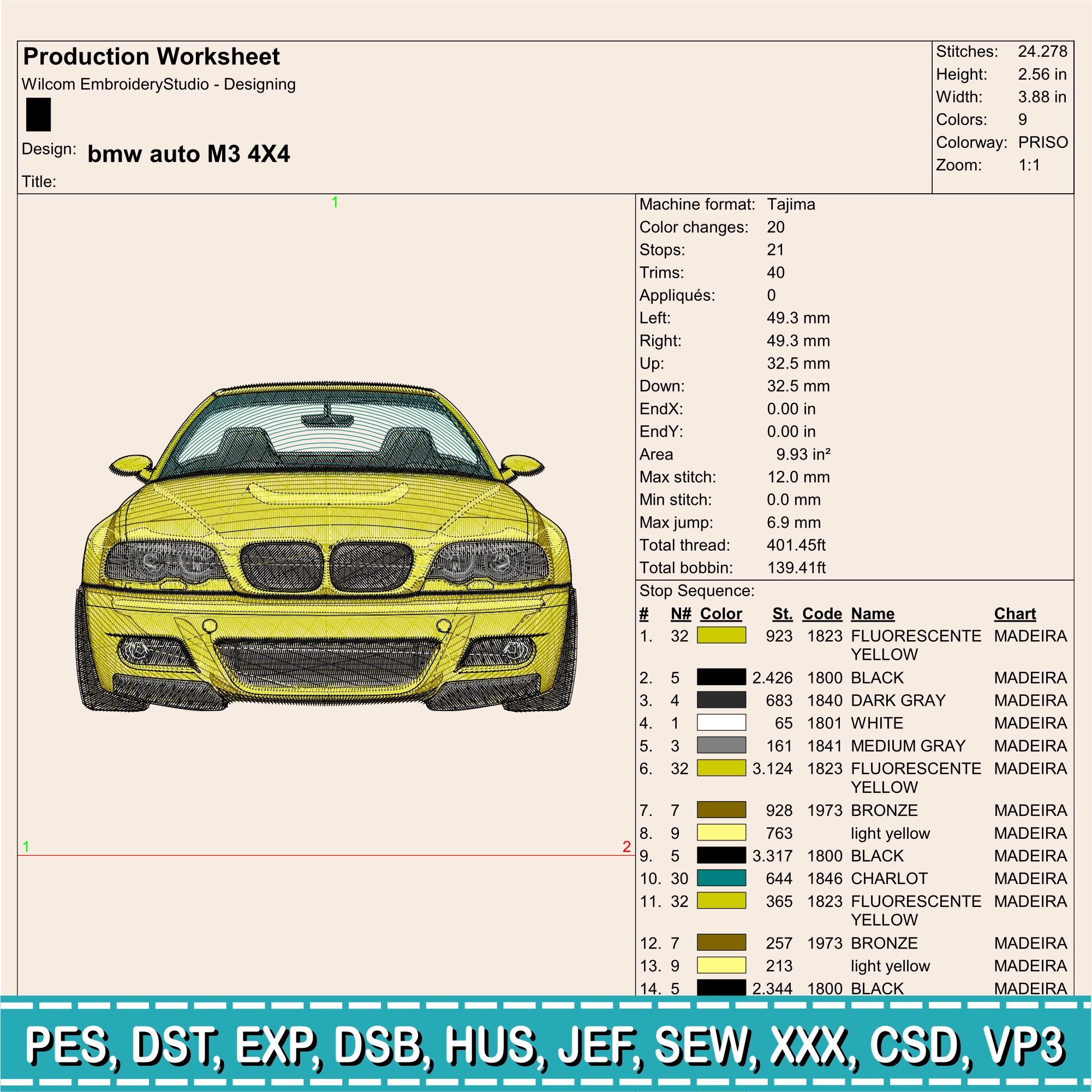 Embroidery Design / Bmw e46 2000-2003 / sports car / 7 Different Sizes / INSTANT Download / Car Design / Embroidery file has been tested - Image 2