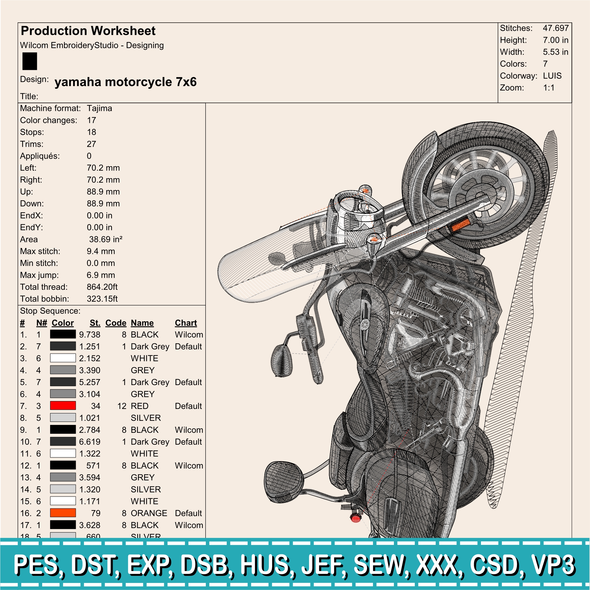 Embroidery Design / yamaha motorcycle / Motorcycle/ biker / 4 Different Sizes / INSTANT Download / Embroidery file has been tested - Image 2