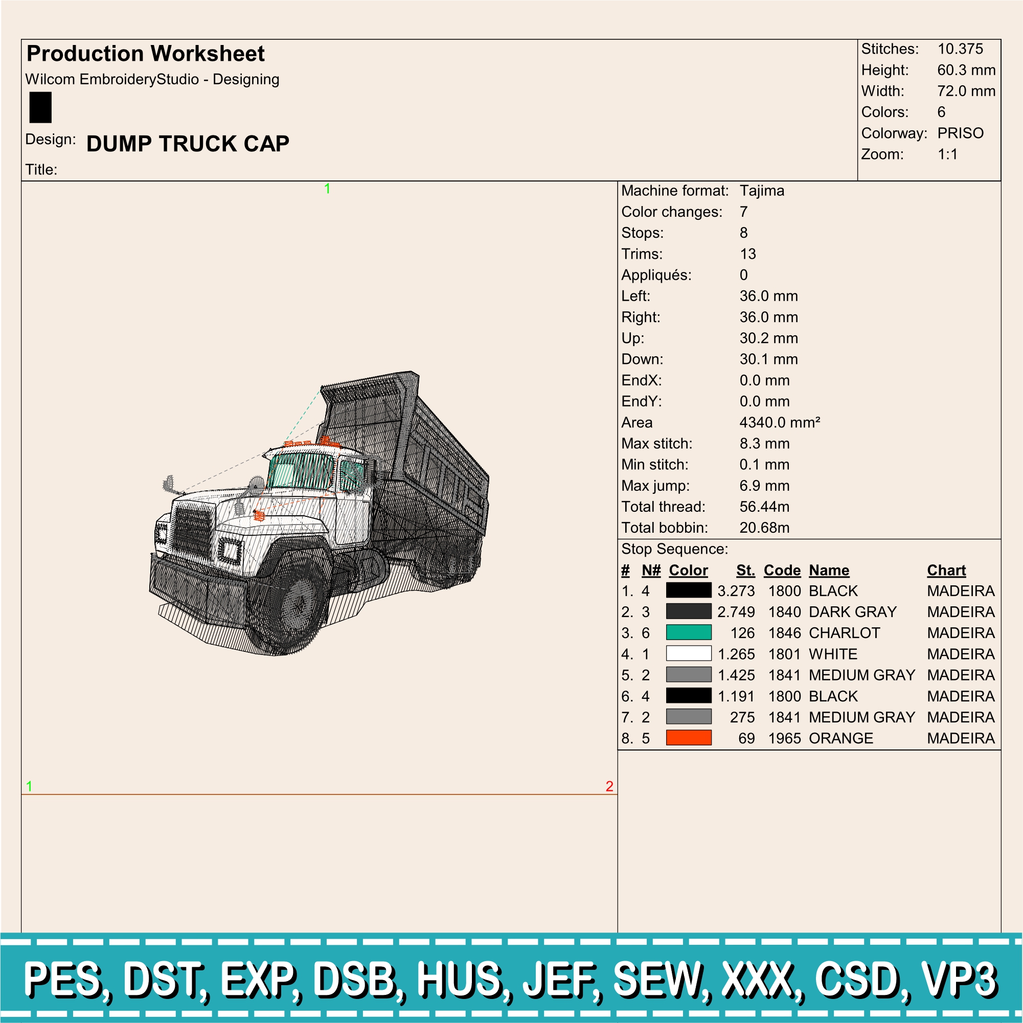 Embroidery Design / Dump Truck / INSTANT Download / Car Design / Embroidery file has been tested - Image 2